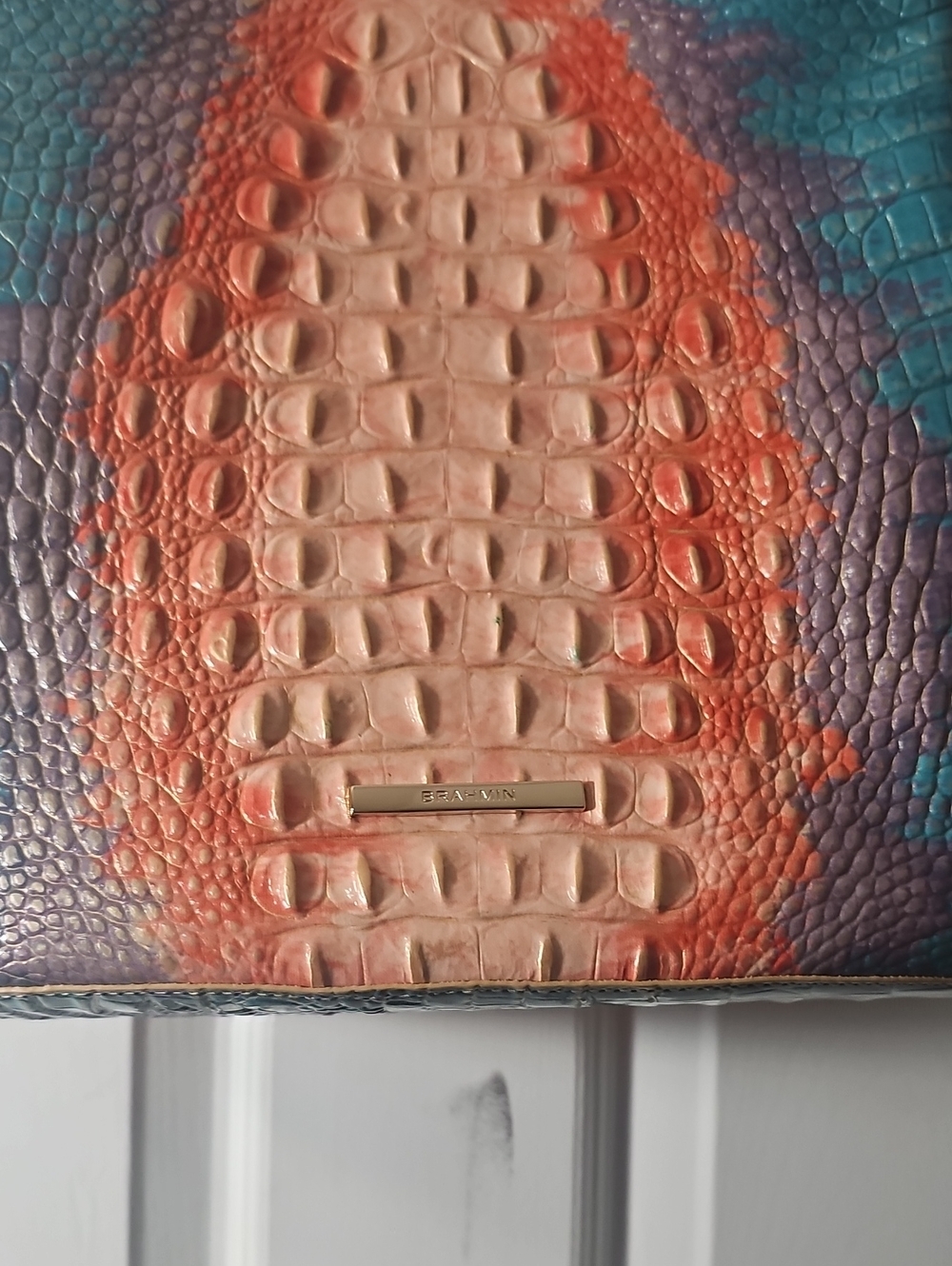 Brahmin Coral, Purple and Teal Embossed Shoulder Bag